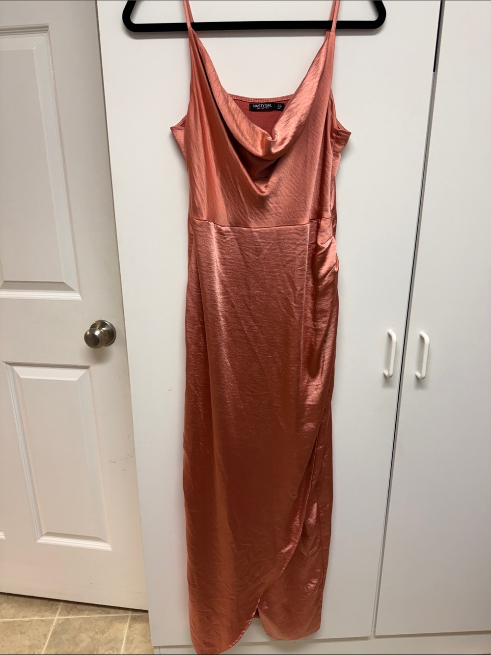 Nasty Gal Satin Cowl-Neck Maxi Dress in Rose Copper